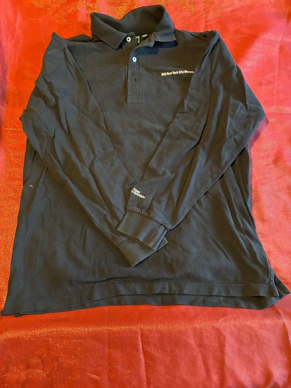 Outer Banks Polo Shirt Mens L ING New York City Marathon Black Long Sleeve